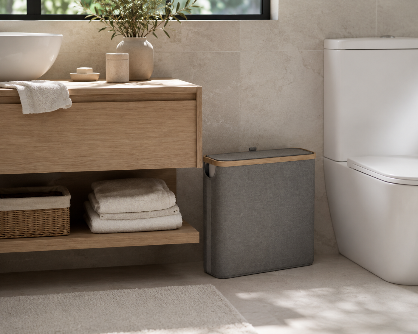140L Triple-Compartment Laundry Hamper