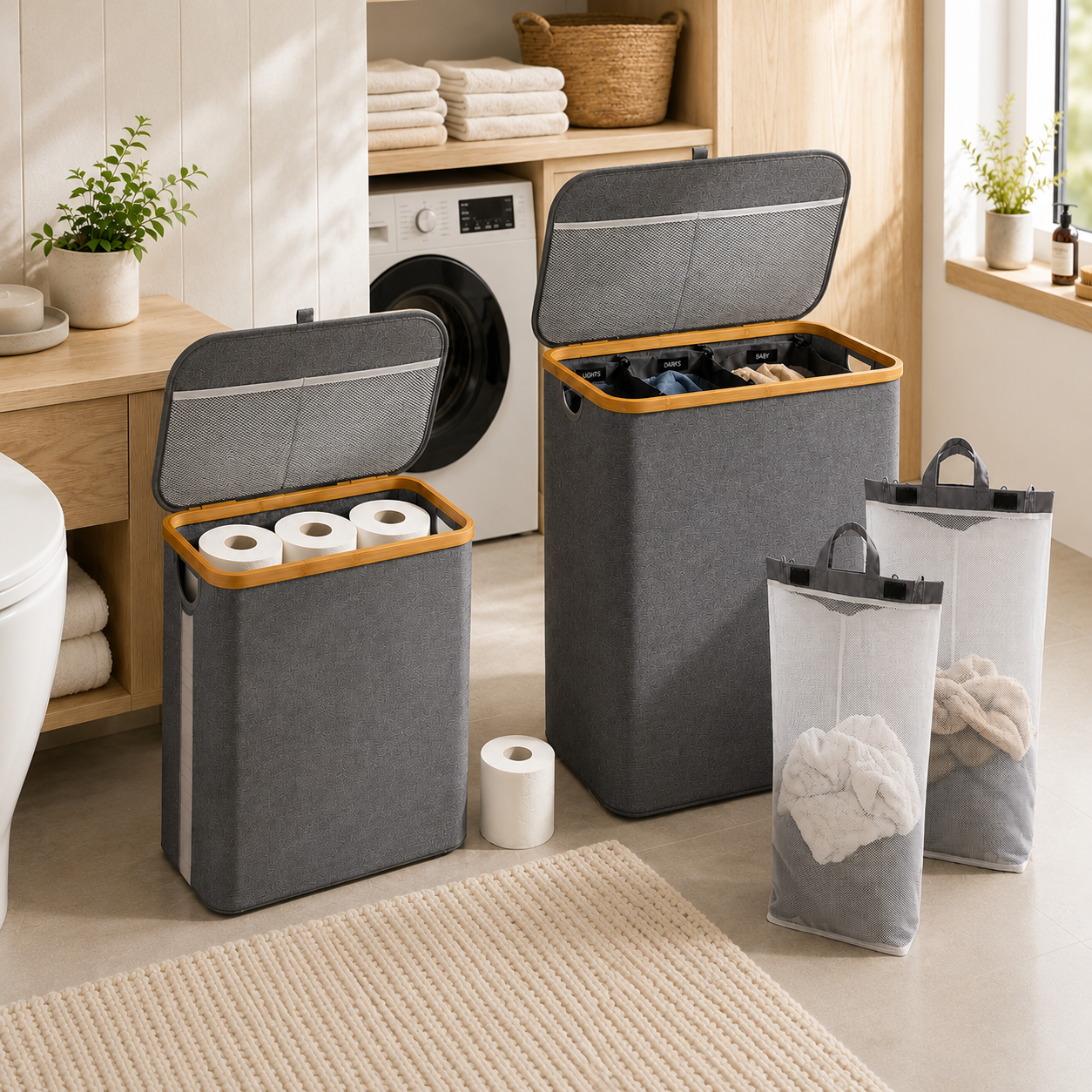 Storage Bundle: Toilet Roll Basket + Laundry Hamper